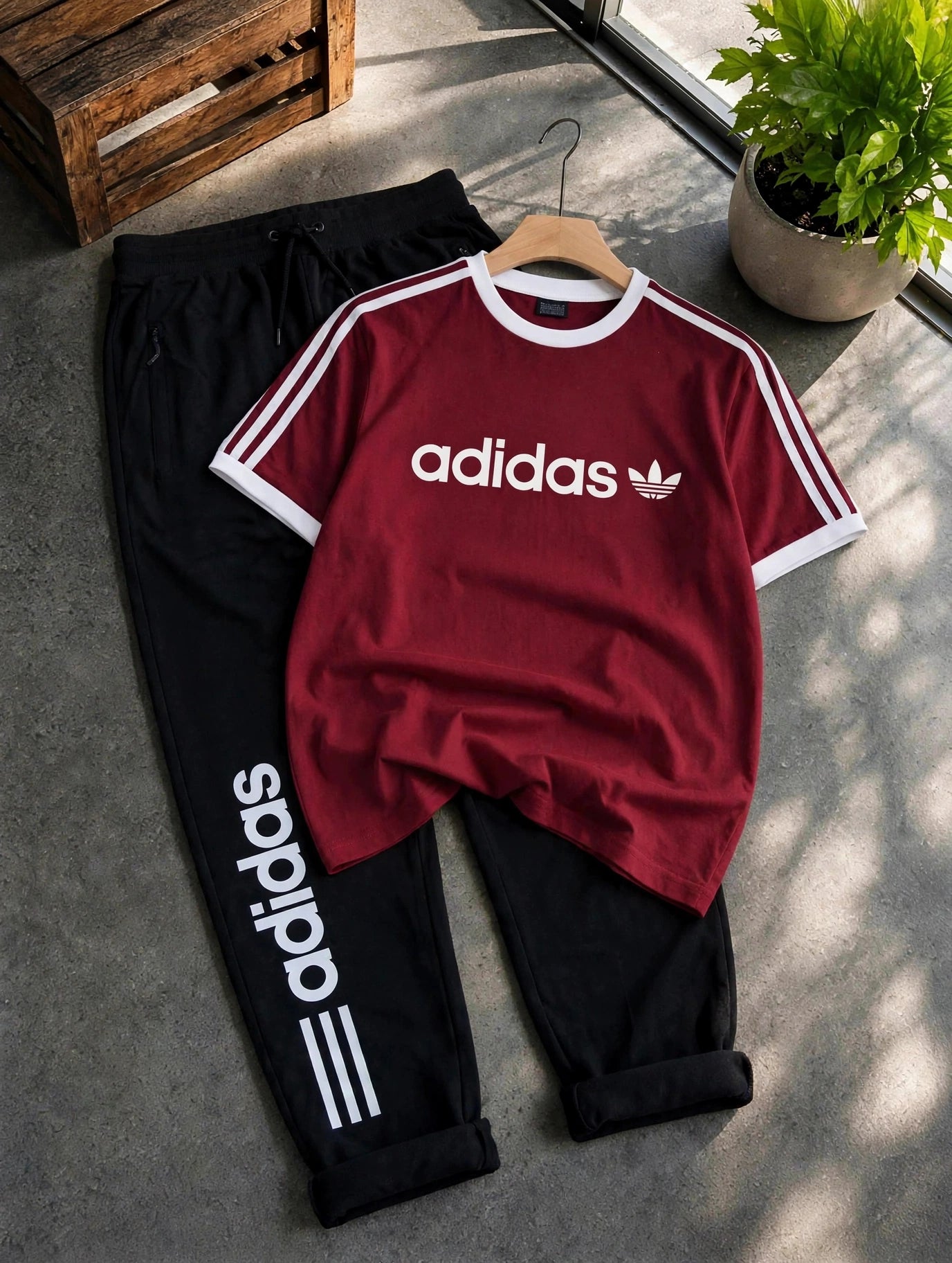 Summer T-Shirt + Track (Maroon & Black)