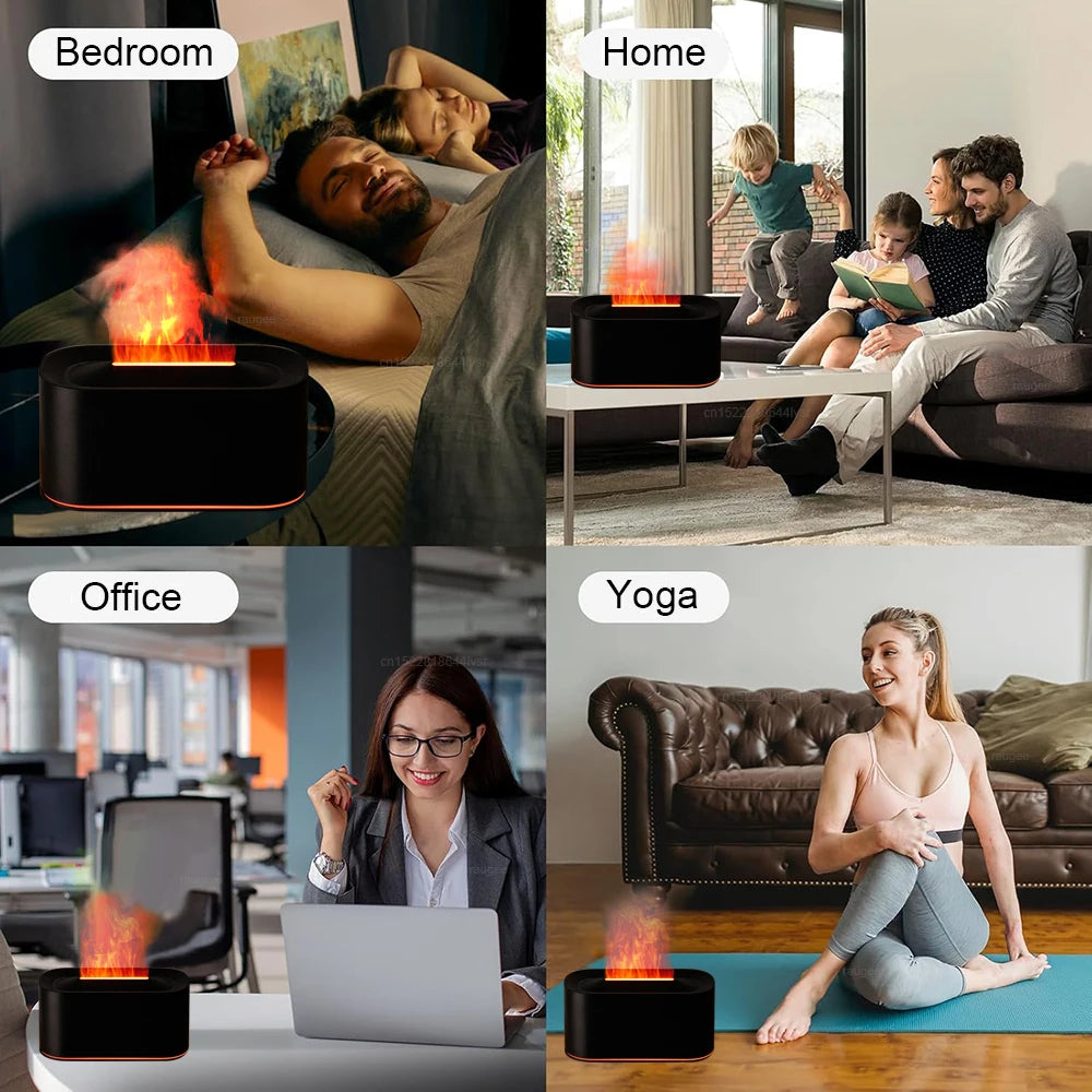 Humidifier Flame Essential Oils Diffuser Air Humidifier for Home Bedroom Mini Air Fragrance Diffuser with LED Night Light